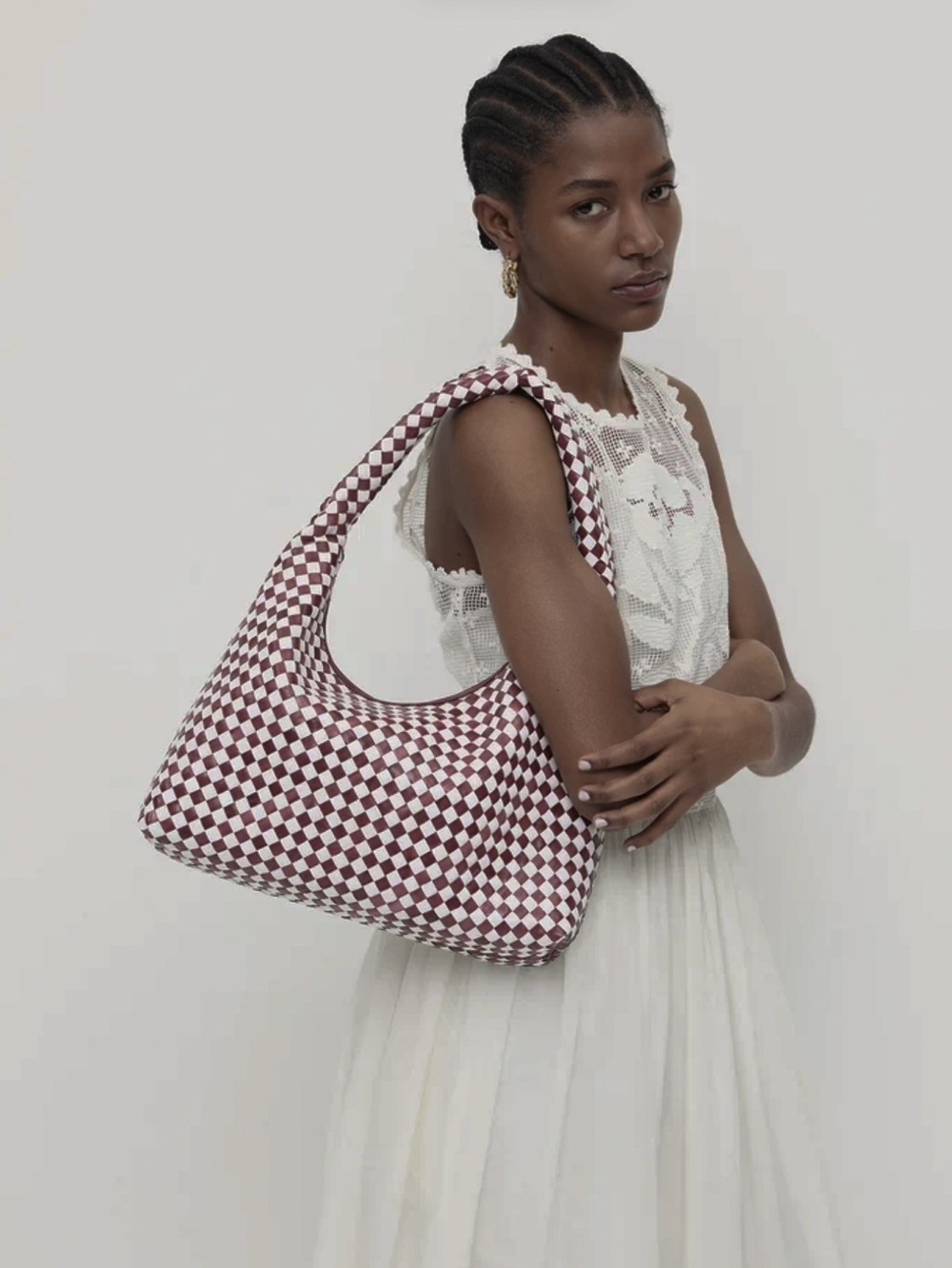 Loeffler Randall Willow Hobo Bag Maroon White Woven Leather NWT